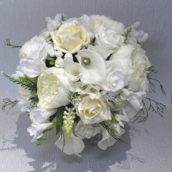Ivory, Cream & White Peony, Rose & Calla Lily Bouquet